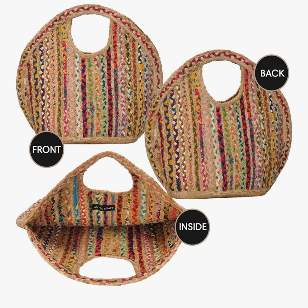 Antik Kraft Multicolor Braided Straw Tote - Picture 4 of 14